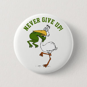 Kikkervogel nooit opgeven ronde button 5,7 cm