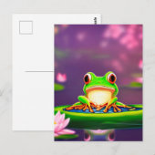 Kikkikker op een lly pad japanese kersenbloesem briefkaart (Voorkant / Achterkant)