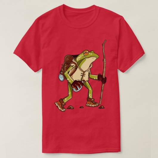 Kikkikker trekken kikker met rugzak en stok t-shirt (Design voorkant)