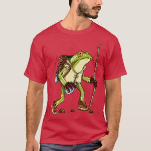 Kikkikker trekken kikker met rugzak en stok t-shirt