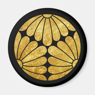 Kiku Chrysanthemum Mon faux gold in zwart Magneet