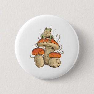Kikvors met paddenstoelen ronde button 5,7 cm