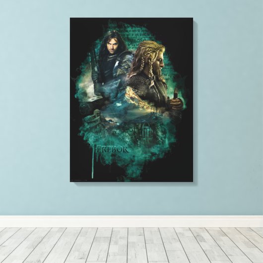 Kili en Fili over Erebor Canvas Afdruk (Insitu (Houten vloer))