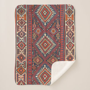 Kilim Aztec Red Blue Tan Sherpa Deken