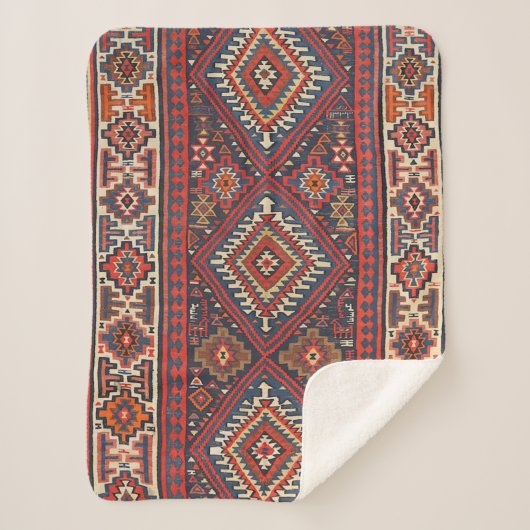 Kilim Aztec Red Blue Tan  Sherpa Deken (Voorkant)