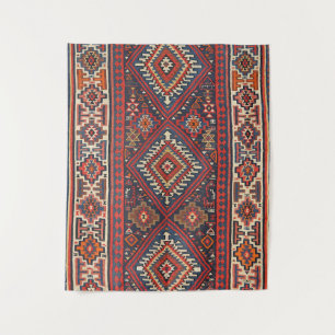 Kilim Aztec Red Blue Tan Wandkleed