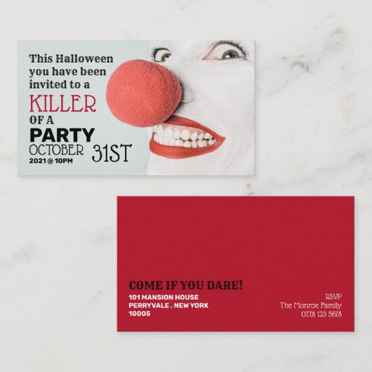 Killer Clown, Halloween Party Ticket Invitation (Devant / Derrière)