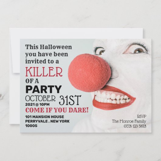 Killer Clown, uitnodiging van Halloween Party (Voorkant)