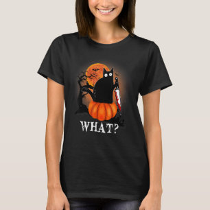 Killer Halloween Scary Moon Black Cat met mes P T-shirt