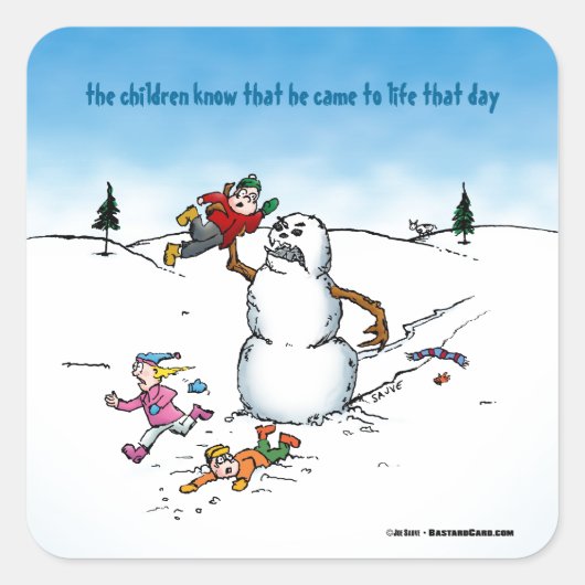 Killer Snowman Funny Cartoon Vierkante Sticker (Voorkant)