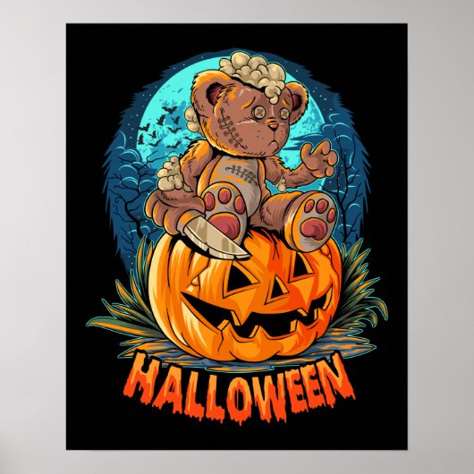 Killer Teddy Bear Halloween Jack-o-lantern Poster (Voorkant)