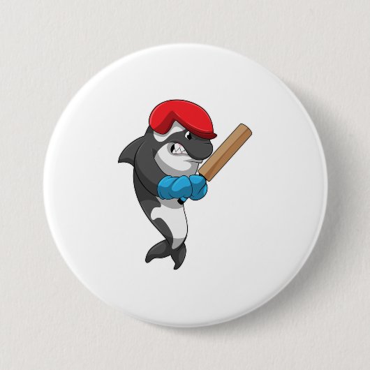 Killer whale bij Cricket met cricket bat Ronde Button 7,6 Cm (Voorkant)