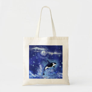 Killer Whale on Blue Full Moon Tote Bag