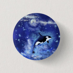 Killer Whale on Full Moon - Kunsttekening Ronde Button 3,2 Cm