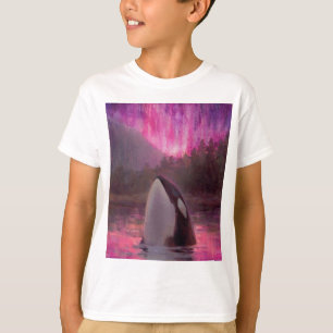 Killer Whale Orca en Pink/Magenta Northern Lights T-shirt