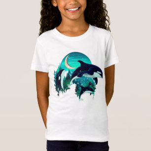 Killer Whales Cool Blue Natuur Illustratie T-shirt