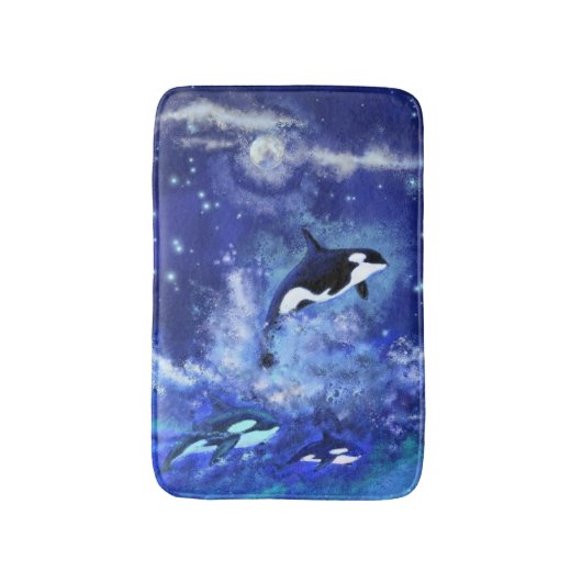 Killer Whales on Full Moon Blue Bath Mat (Voorkant Verticaal)