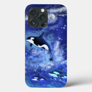 Killer Whales on Full Moon Blue iPhone 13 Pro Hoesje
