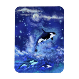Killer Whales on Full Moon Magnet - Schilderen Magneet