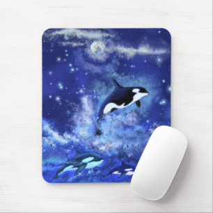 Killer Whales on Full Moon Muismat - Blauw