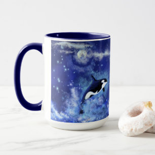 Killer Whales op Blue Full Moon Coffee Mok