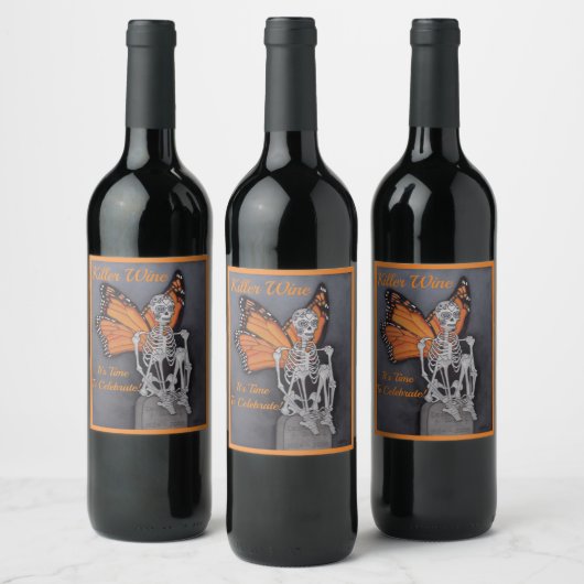 Killer Wine Skelet Personaliseer tekst 6 Labels Wijn Etiket (Flessen)