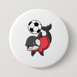 Killerwhale als voetbalspeler met Voetbal Ronde Button 7,6 Cm