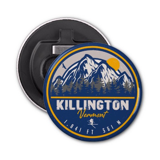 Killington Vermont Retro Sunset Ski Souvenirs 80s Button Flesopener (Voorkant)