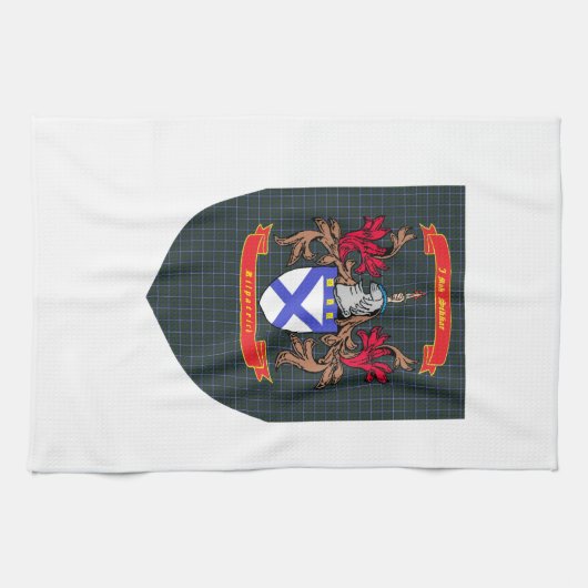Kilpatrick Crest over Douglas Tartan Shield Theedoek (Horizontaal)