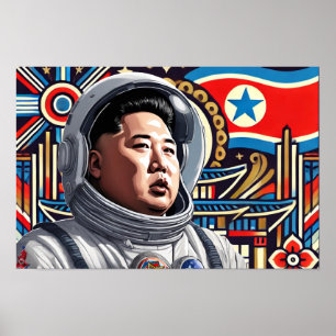 Kim Jong Un als astronaut - Noord-Koreaanse kunst Poster