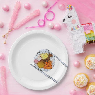 Kimbap Slice met eetstokjes – Koreaanse kunst Papieren Bordje