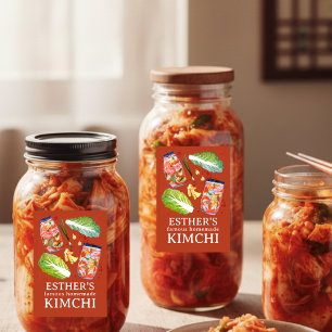 Kimchi-ingrediënten Waterverf THUISGEMAAKT Aangepa Voedselcontainer Etiket