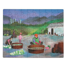 Kimchi maakt Korea Familie buiten Jigzaag Puzzle