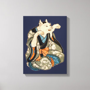 Kimono Cat, Utagawa Yoshifuji, Ukiyo-e Canvas Afdruk