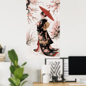 Kimono en kersenbloesem poster (Thuiskantoor)