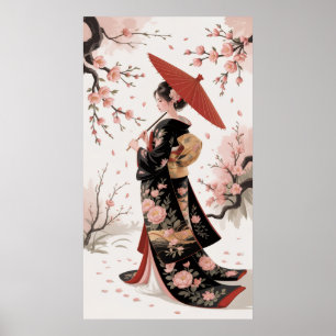 Kimono en kersenbloesem poster