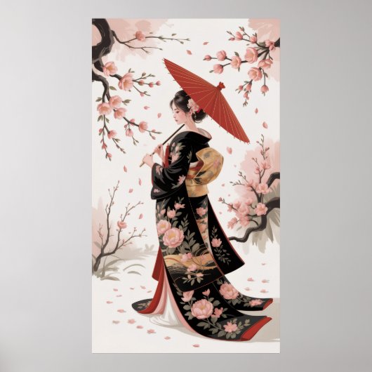 Kimono en kersenbloesem poster (Voorkant)