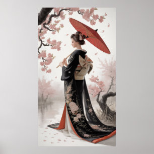 Kimono en kersenbloesem poster