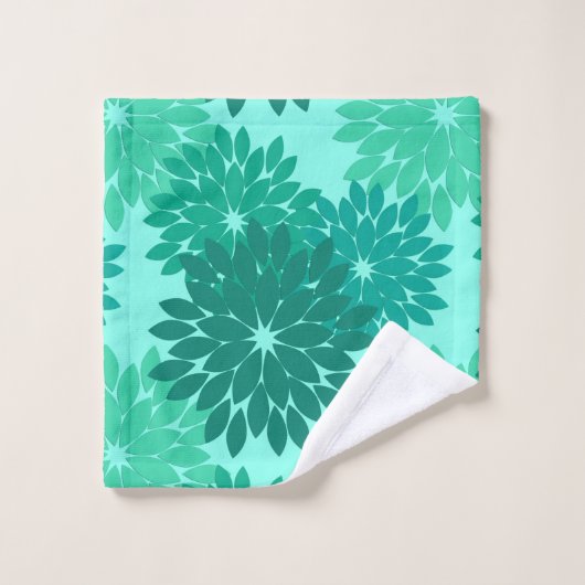Kimono Floral moderne Imprimer, Turquoise, Turquoi (Gant de toilette)