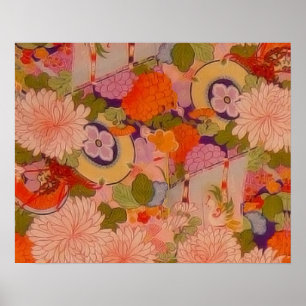 Kimono Flower Pink Floral Pattern Poster