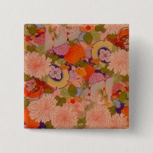 Kimono Flower Pink Floral Pattern Vierkante Button 5,1 Cm