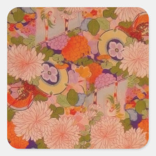 Kimono Flower Pink Floral Pattern Vierkante Sticker