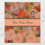 Kimono Flower Pink Floral Pattern Wijn Etiket (Enkel label)
