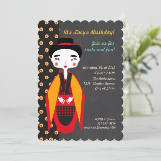 Kimono Girl Birthday Party Kaart (Staand voorkant)