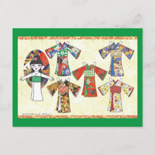 Kimono Girl Kokeshi Paper Doll Briefkaart
