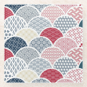 Kimono Line Art: traditioneel geometrisch patroon Glazen Onderzetter