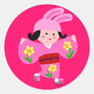 Kimono Meisje Usagi Ronde Sticker