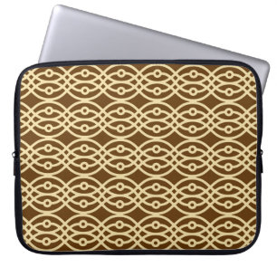 Kimono-print, chocoladebruin en taupe laptop sleeve