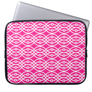 Kimono print, fuchsia roze en wit laptop sleeve