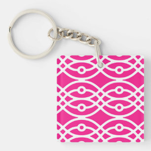 Kimono print, fuchsia roze en wit sleutelhanger